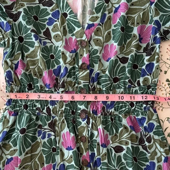 Marine Layer Annika Dress Floral Green and Purple Midi S Small - Picture 5 of 6